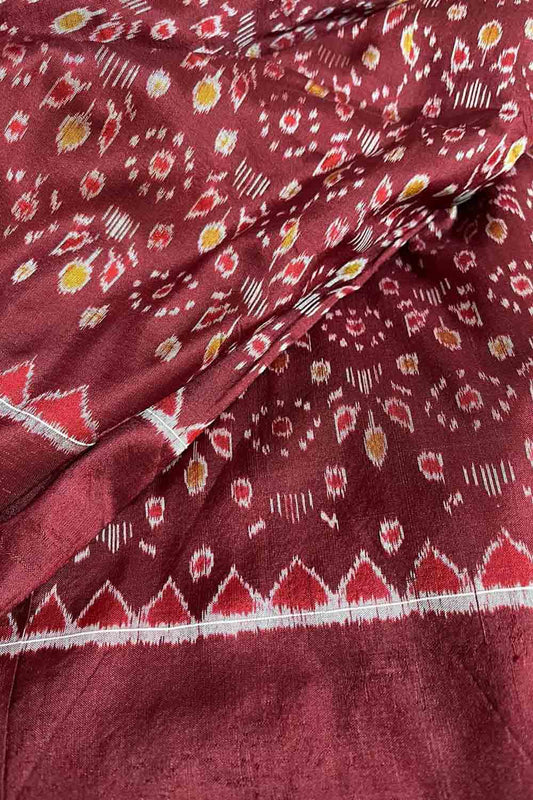 Maroon Sambalpuri Ikat Handloom Pure Silk Fabric ( 1 Mtr ) - Luxurion World