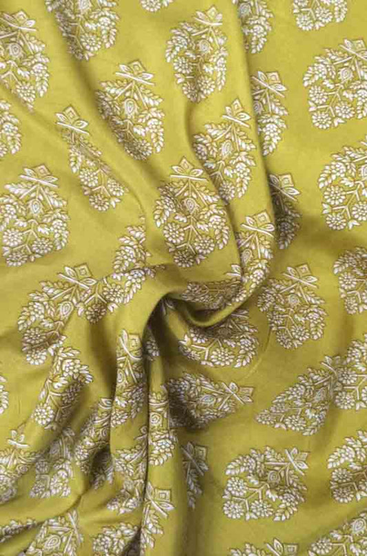 Yellow Trendy Digital Printed Mulmul Silk Fabric ( 1 Mtr ) - Luxurion World
