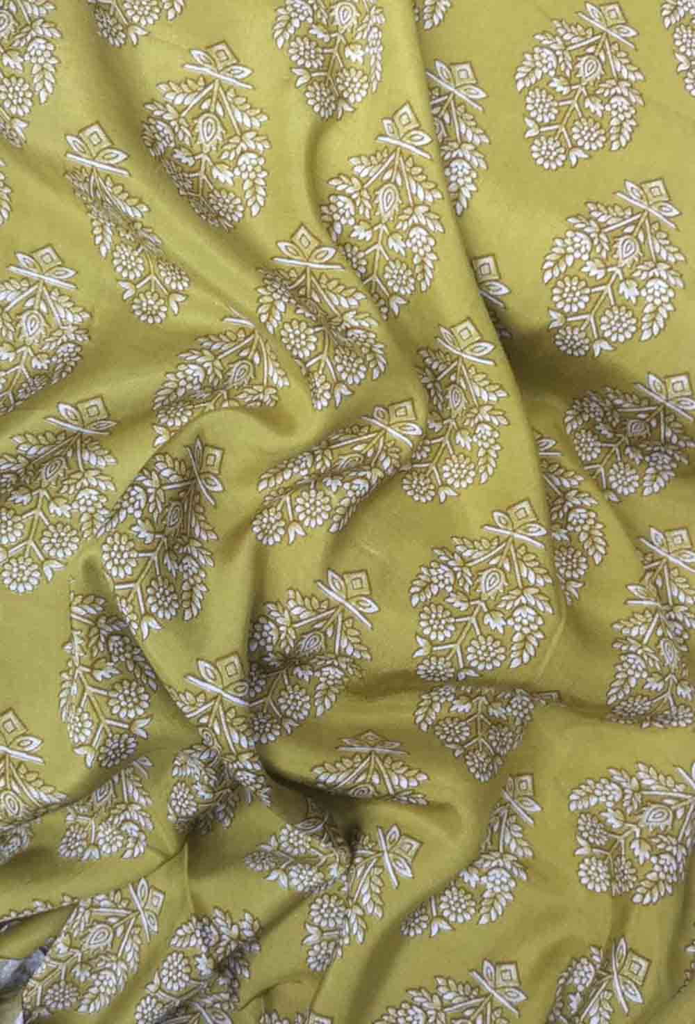 Yellow Trendy Digital Printed Mulmul Silk Fabric ( 1 Mtr )