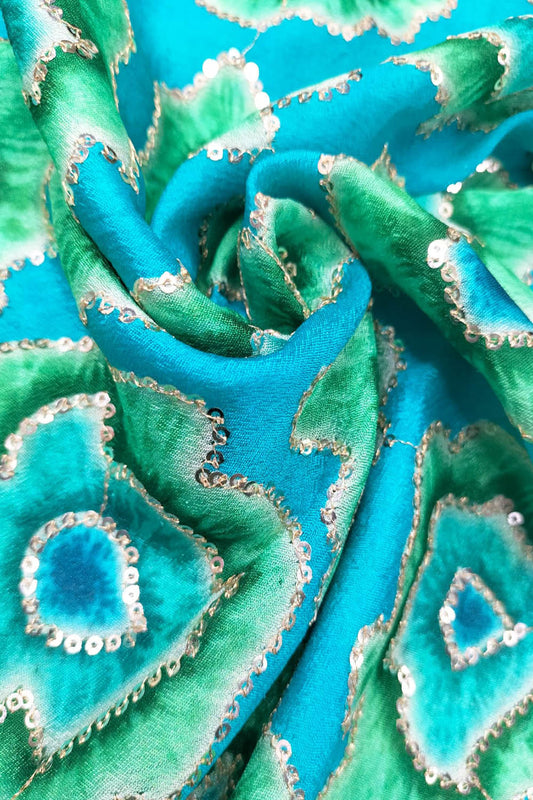 Blue Embroidered Trendy Pure Chinon Sequins Work Fabric - Luxurion World