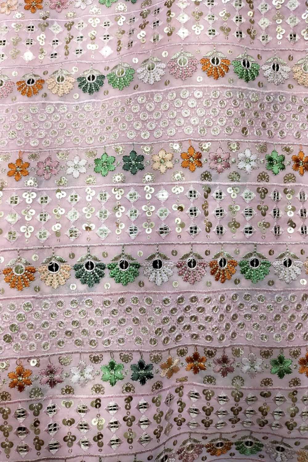 Pink Trendy Embroidered Georgette Sequins Work Fabric ( 1 Mtr )