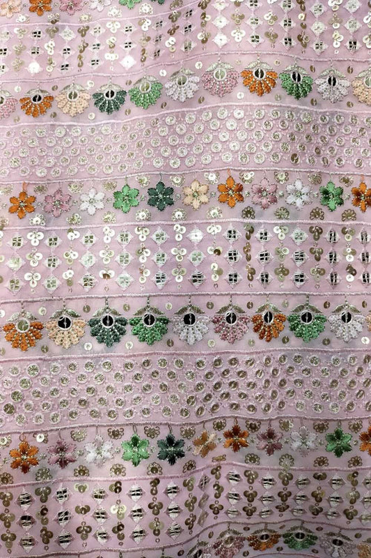 Pink Trendy Embroidered Georgette Sequins Work Fabric ( 1 Mtr ) - Luxurion World