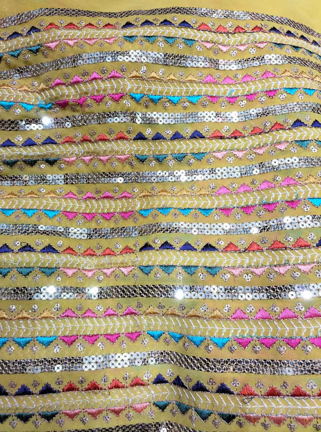 Yellow Trendy Embroidered Georgette Sequins Work Fabric ( 1 Mtr )