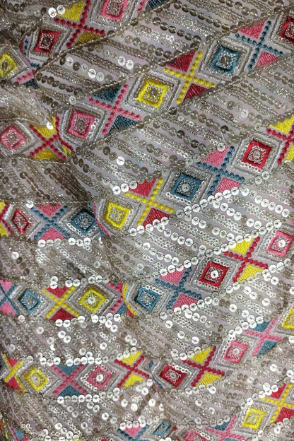 Stylish Georgette Fabric with Multicolor Embroidery & Sequins (1 Mtr)