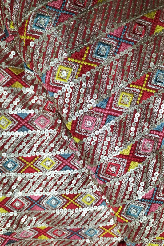Stylish Georgette Fabric with Multicolor Embroidery & Sequins (1 Mtr) - Luxurion World