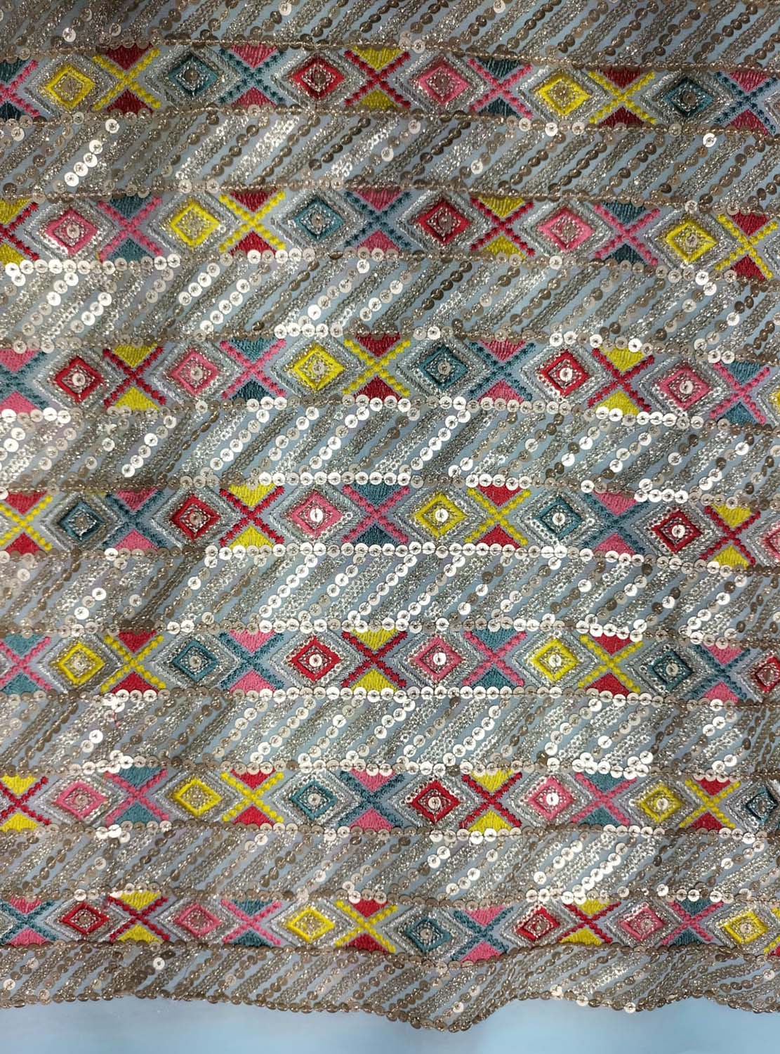 Stunning Multicolor Embroidered Georgette Fabric with Sequins (1 Mtr) - Luxurion World