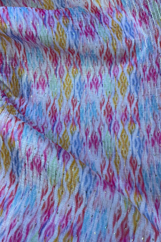 Multicolor Trendy Digital Printed Dupion Silk Fabric ( 1 Mtr )