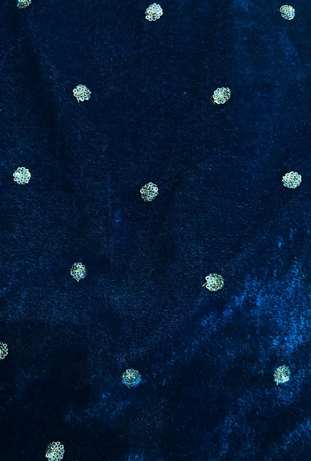 Blue Trendy Velvet Sequins Work Fabric ( 1 Mtr )