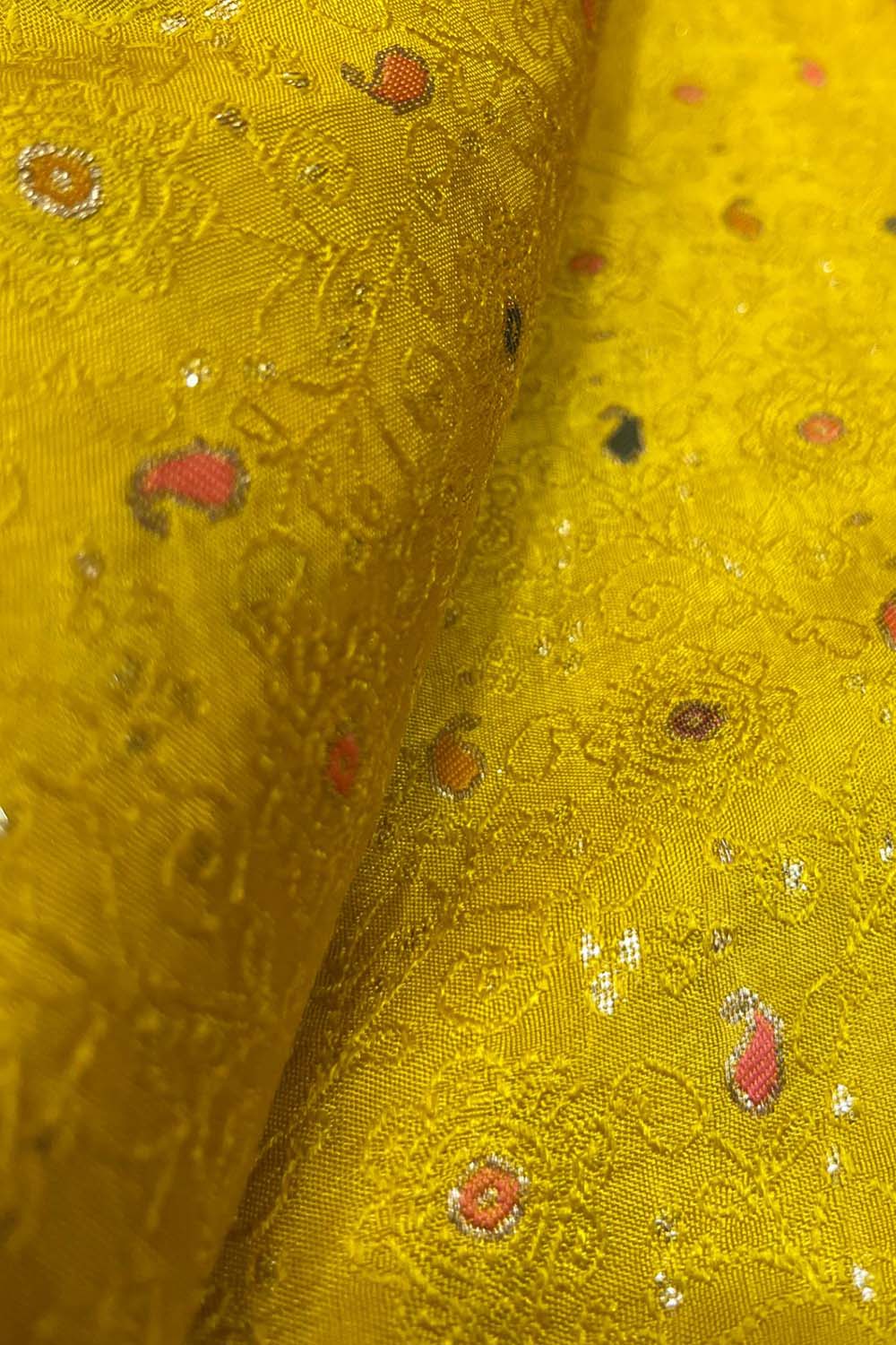 Yellow Trendy Dola Silk Fabric ( 1 Mtr )