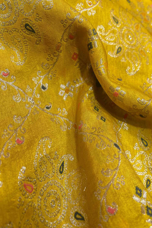Yellow Trendy Dola Silk Fabric ( 1 Mtr ) - Luxurion World