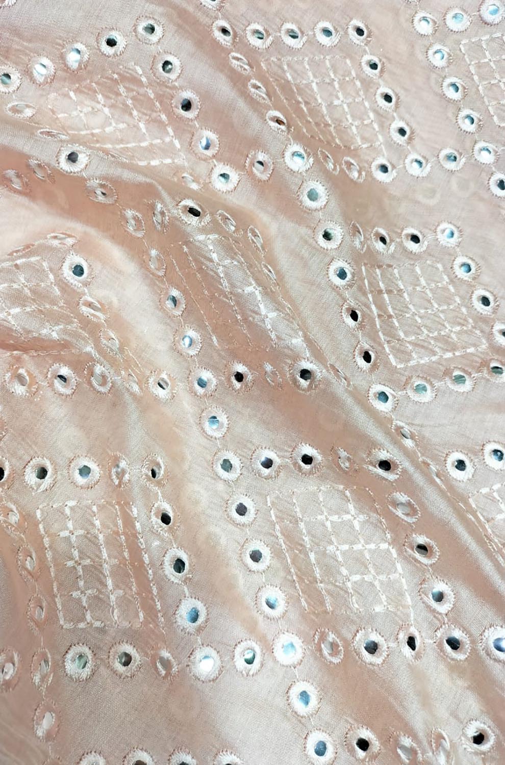 Pastel Embroidered Trendy Chanderi Silk Mirror Work Fabric ( 1 Mtr ) - Luxurion World