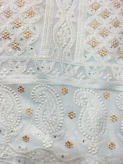 Blue Embroidered Trendy Georgette Sequins Work Fabric ( 1 Mtr ) - Luxurion World