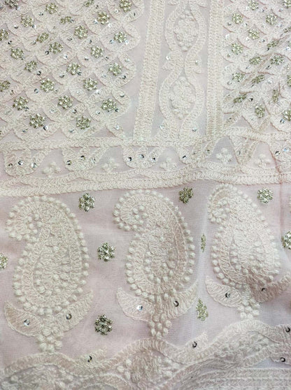 Pink Embroidered Trendy Georgette Sequins Work Fabric ( 1 Mtr ) - Luxurion World