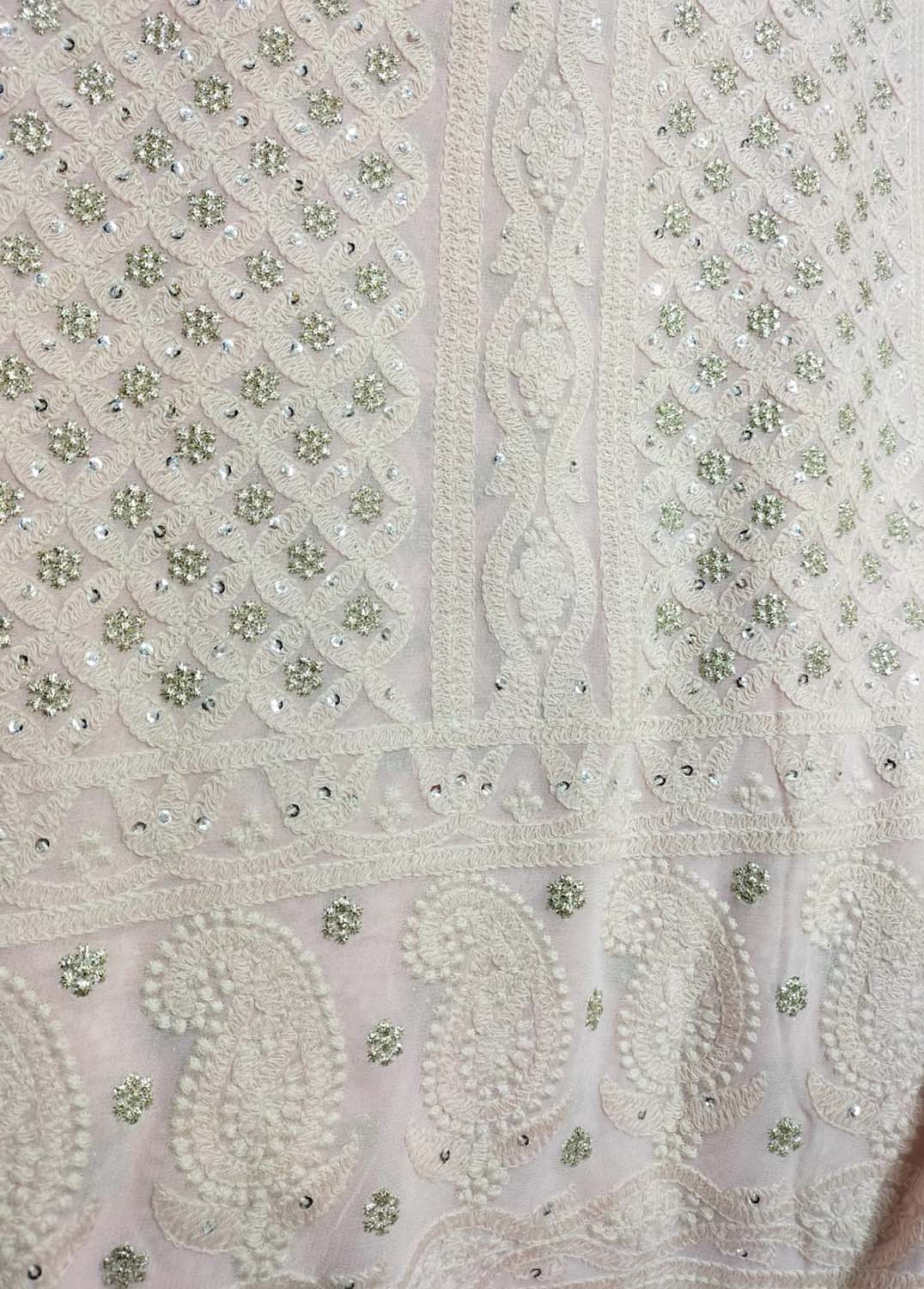 Pink Embroidered Trendy Georgette Sequins Work Fabric ( 1 Mtr ) - Luxurion World