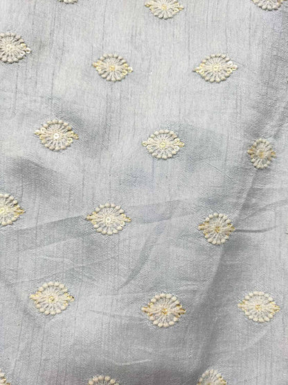 Grey Embroidered Trendy Raw Silk Sequins Work Fabric ( 1 Mtr )