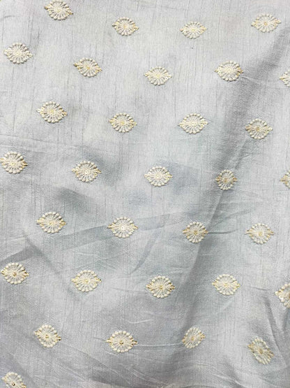 Grey Embroidered Trendy Raw Silk Sequins Work Fabric ( 1 Mtr )