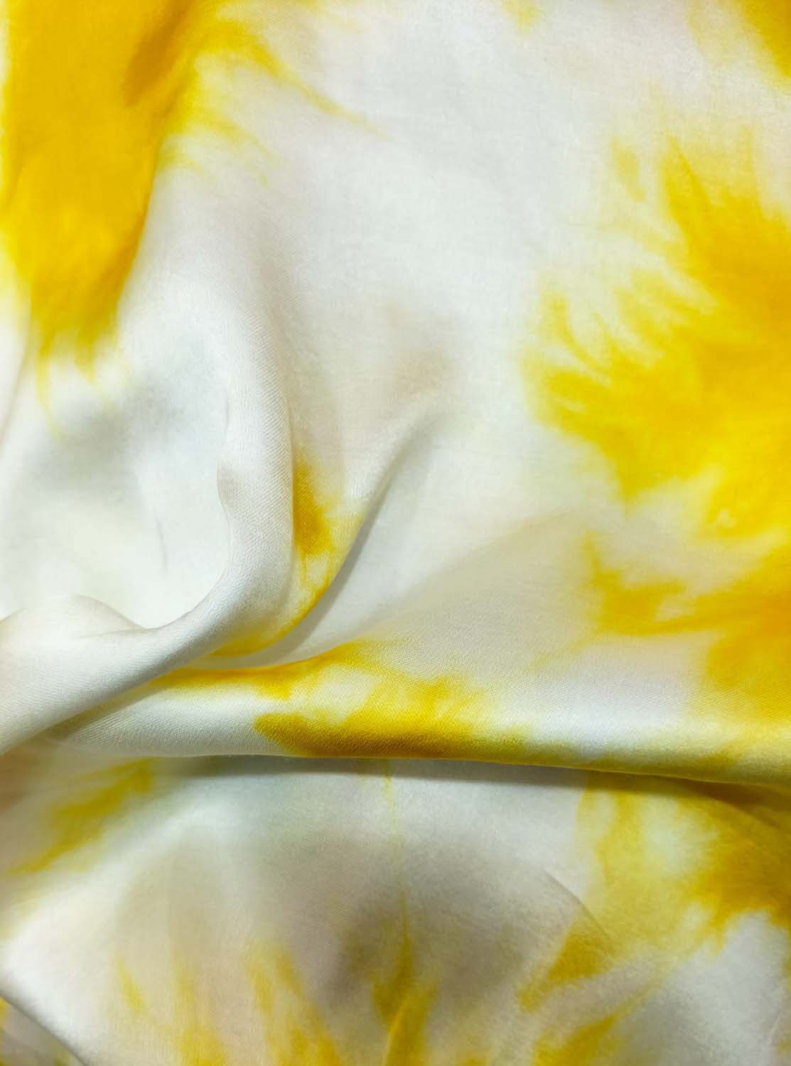 Yellow Tie And Dye Trendy Modal Satin Silk Fabric ( 1 Mtr ) - Luxurion World