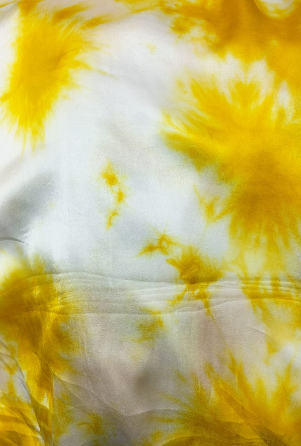 Yellow Tie And Dye Trendy Modal Satin Silk Fabric ( 1 Mtr ) - Luxurion World