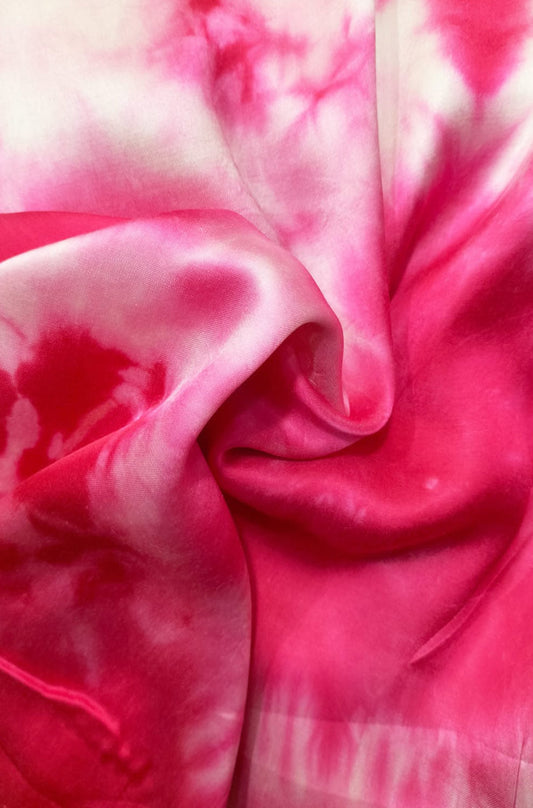 Pink Tie And Dye Trendy Modal Satin Silk Fabric ( 1 Mtr ) - Luxurion World
