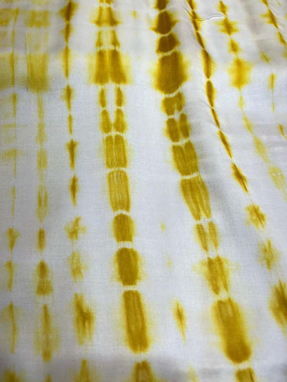 Yellow Tie And Dye Work Trendy Modal Satin Silk Fabric ( 1 Mtr ) - Luxurion World