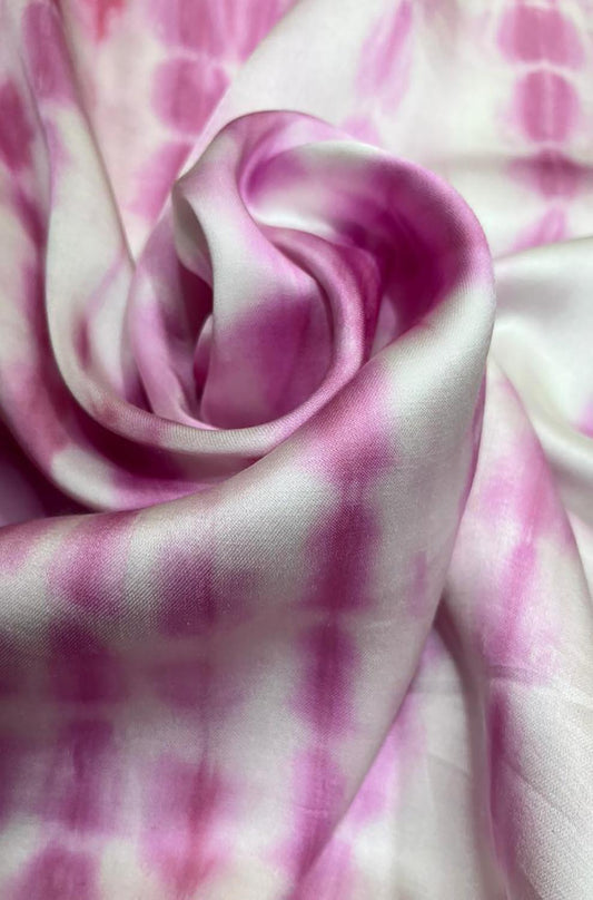 Purple Tie And Dye Work Trendy Modal Satin Silk Fabric ( 1 Mtr ) - Luxurion World
