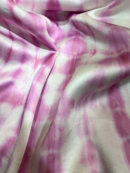 Purple Tie And Dye Work Trendy Modal Satin Silk Fabric ( 1 Mtr ) - Luxurion World