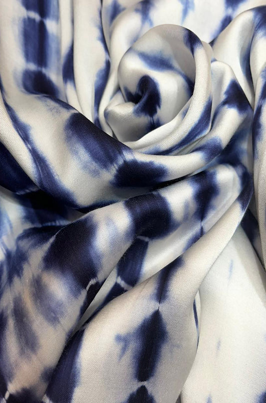Blue Tie And Dye Trendy Modal Satin Silk Fabric ( 1 Mtr ) - Luxurion World