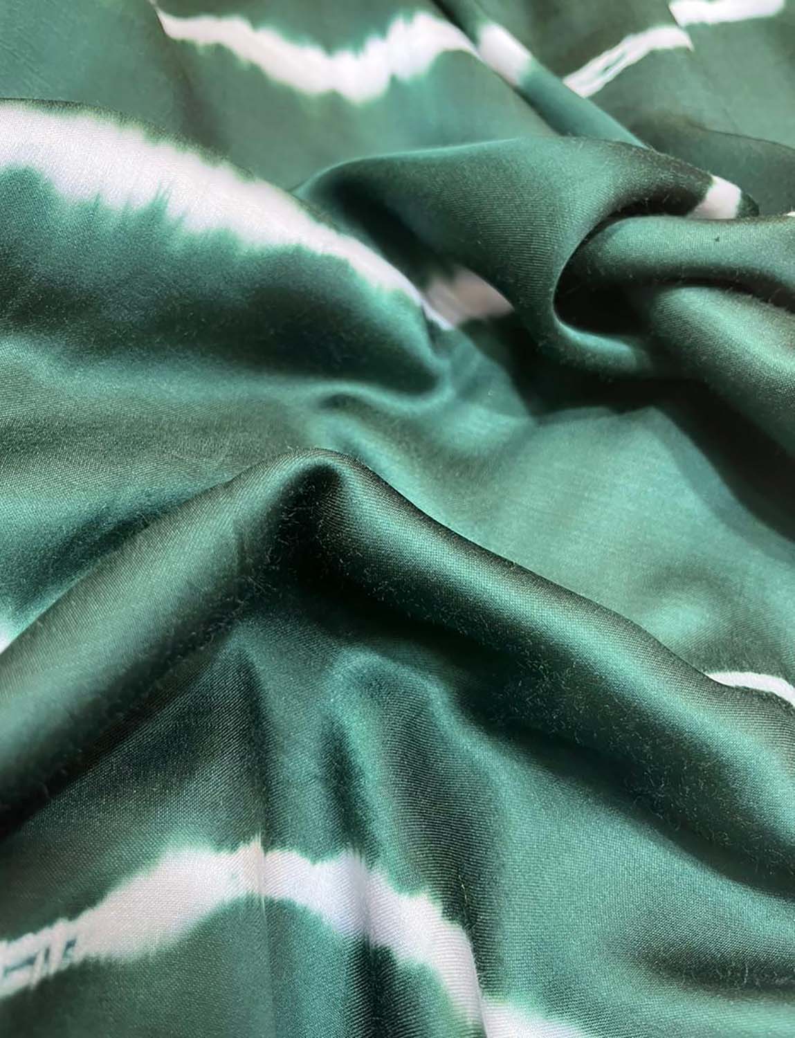 Green Tie And Dye Trendy Modal Satin Silk Fabric ( 1 Mtr ) - Luxurion World