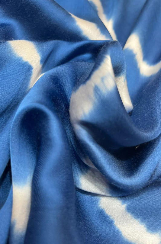 Blue Tie And Dye Trendy Modal Satin Silk Fabric ( 1 Mtr ) - Luxurion World