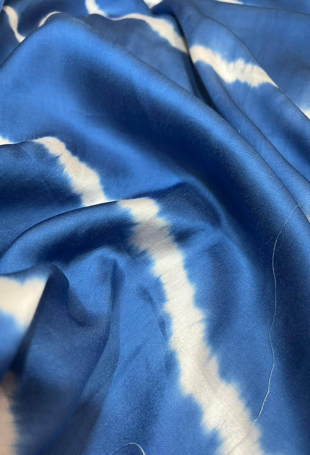 Blue Tie And Dye Trendy Modal Satin Silk Fabric ( 1 Mtr ) - Luxurion World