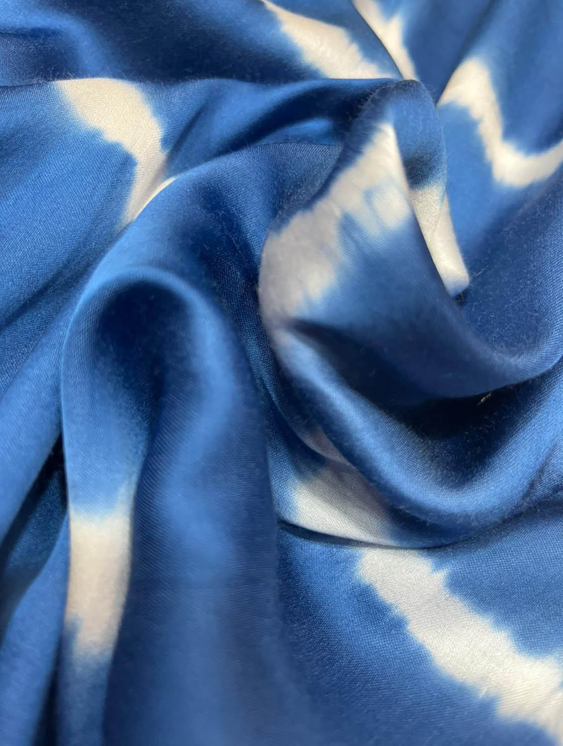 Blue Tie And Dye Trendy Modal Satin Silk Fabric ( 1 Mtr ) - Luxurion World