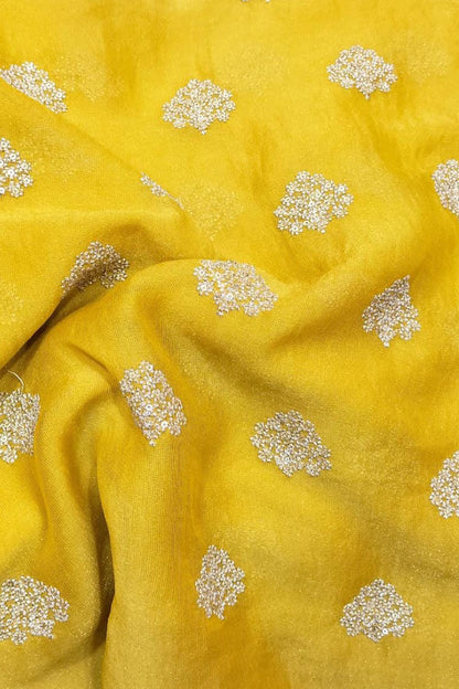 Sparkling Yellow Georgette Fabric with Sequins - 1 Mtr