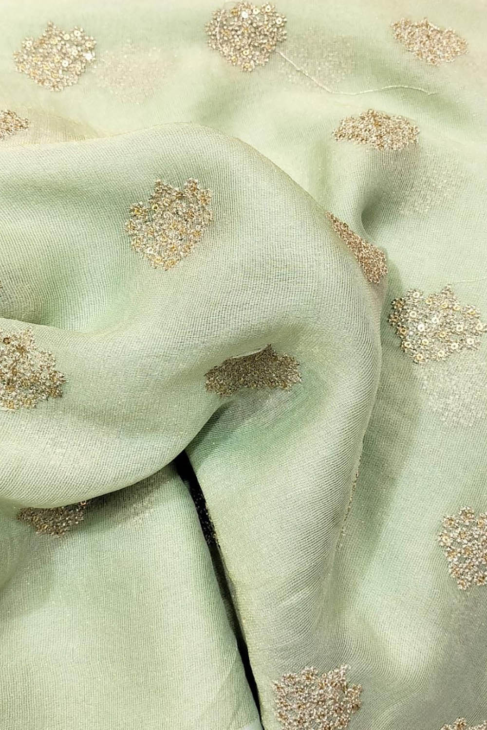Green Georgette Fabric with Trendy Sequins Work - 1 Mtr