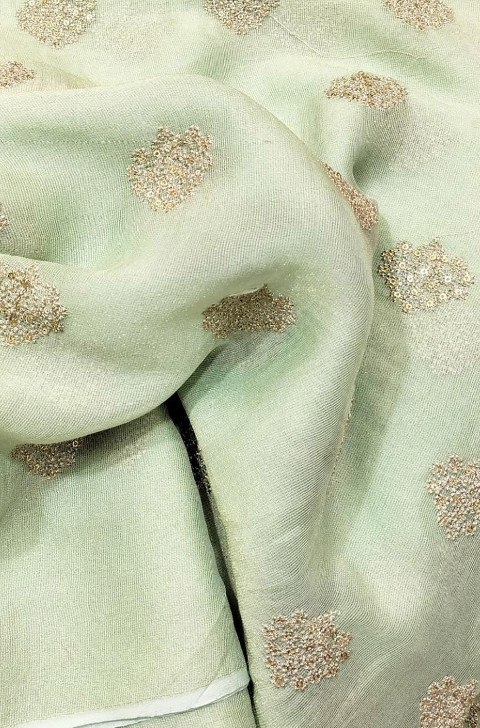 Green Georgette Fabric with Trendy Sequins Work - 1 Mtr
