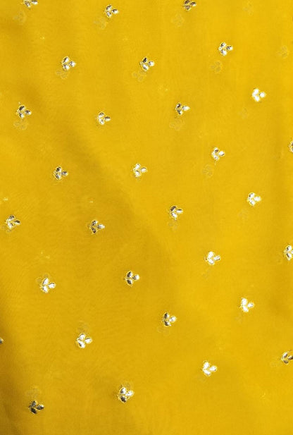 Yellow Georgette Embroidered Fabric: Trendy 1 Mtr Length