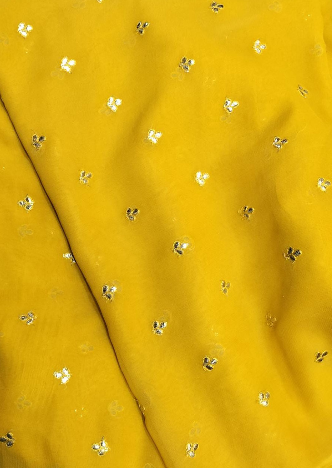 Yellow Georgette Embroidered Fabric: Trendy 1 Mtr Length