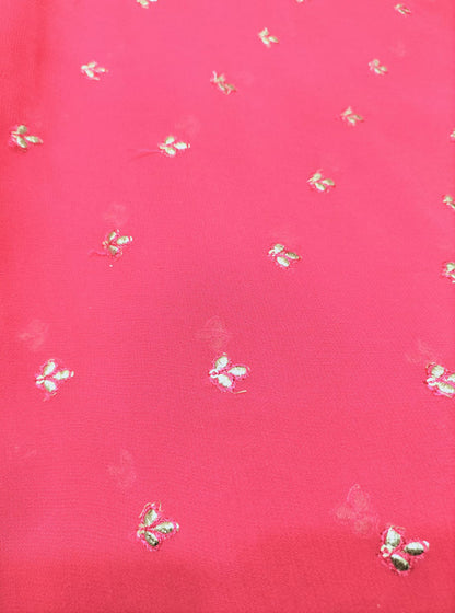 Stylish Pink Georgette Embroidered Fabric - 1 Mtr Length - Luxurion World