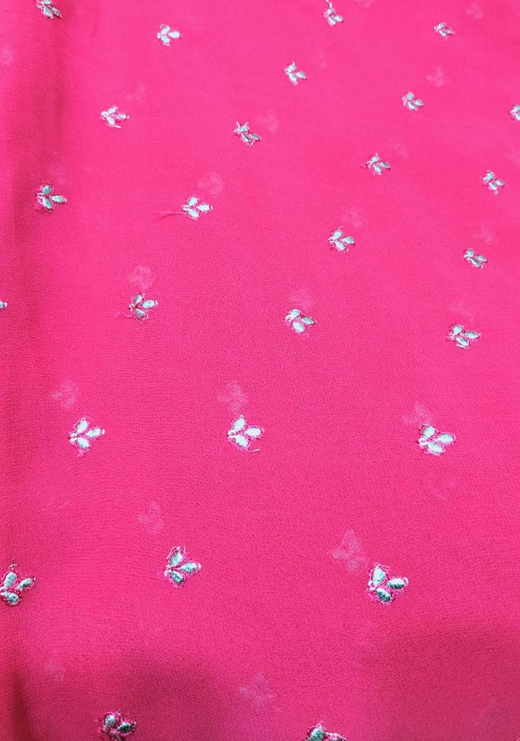 Stylish Pink Georgette Embroidered Fabric - 1 Mtr Length