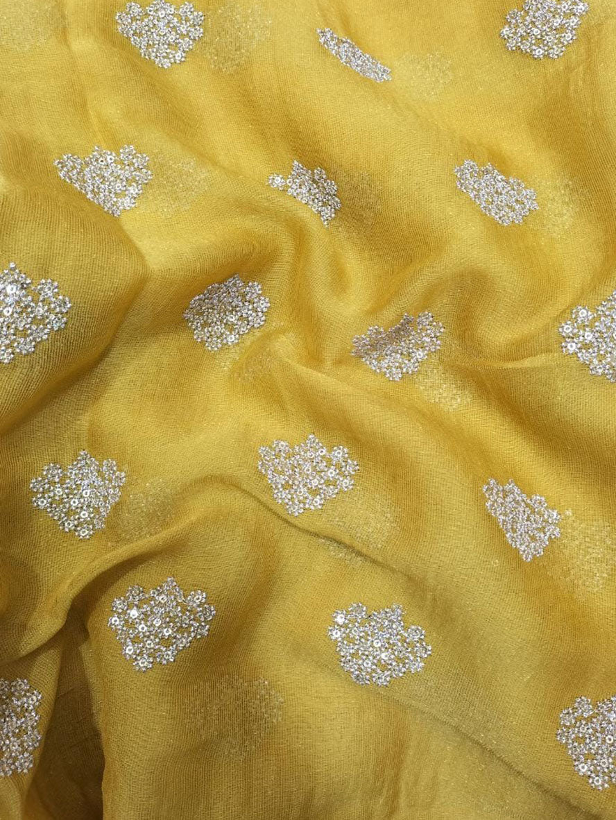 Yellow Embroidered Trendy Georgette Sequins Work Fabric ( 1 Mtr )