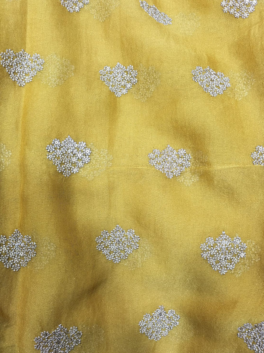 Yellow Embroidered Trendy Georgette Sequins Work Fabric ( 1 Mtr ) - Luxurion World