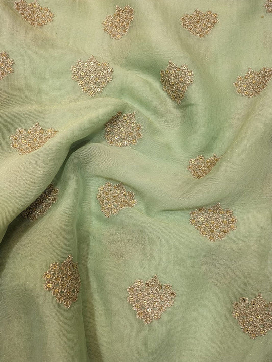 Green Embroidered Trendy Georgette Sequins Work Fabric ( 1 Mtr ) - Luxurion World
