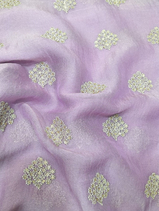 Purple Embroidered Trendy Georgette Sequins Work Fabric ( 1 Mtr ) - Luxurion World