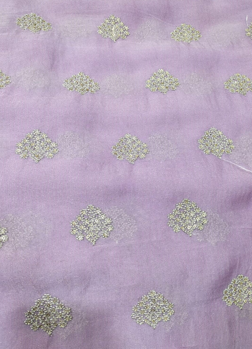 Purple Embroidered Trendy Georgette Sequins Work Fabric ( 1 Mtr ) - Luxurion World