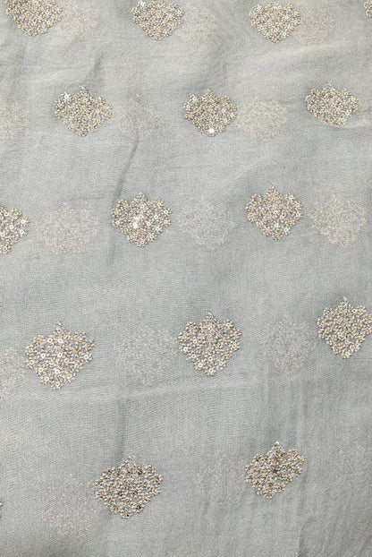 Grey Embroidered Trendy Georgette Sequins Work Fabric ( 1 Mtr ) - Luxurion World