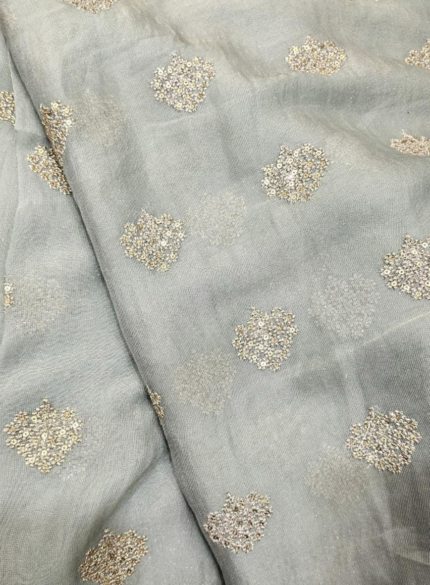 Grey Embroidered Trendy Georgette Sequins Work Fabric ( 1 Mtr )