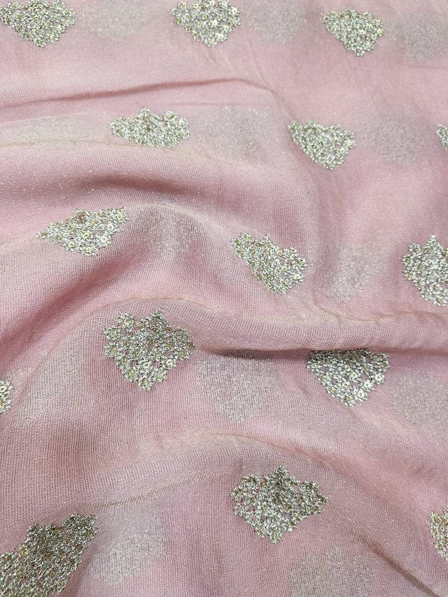 Pink Embroidered Trendy Georgette Sequins Work Fabric ( 1 Mtr )