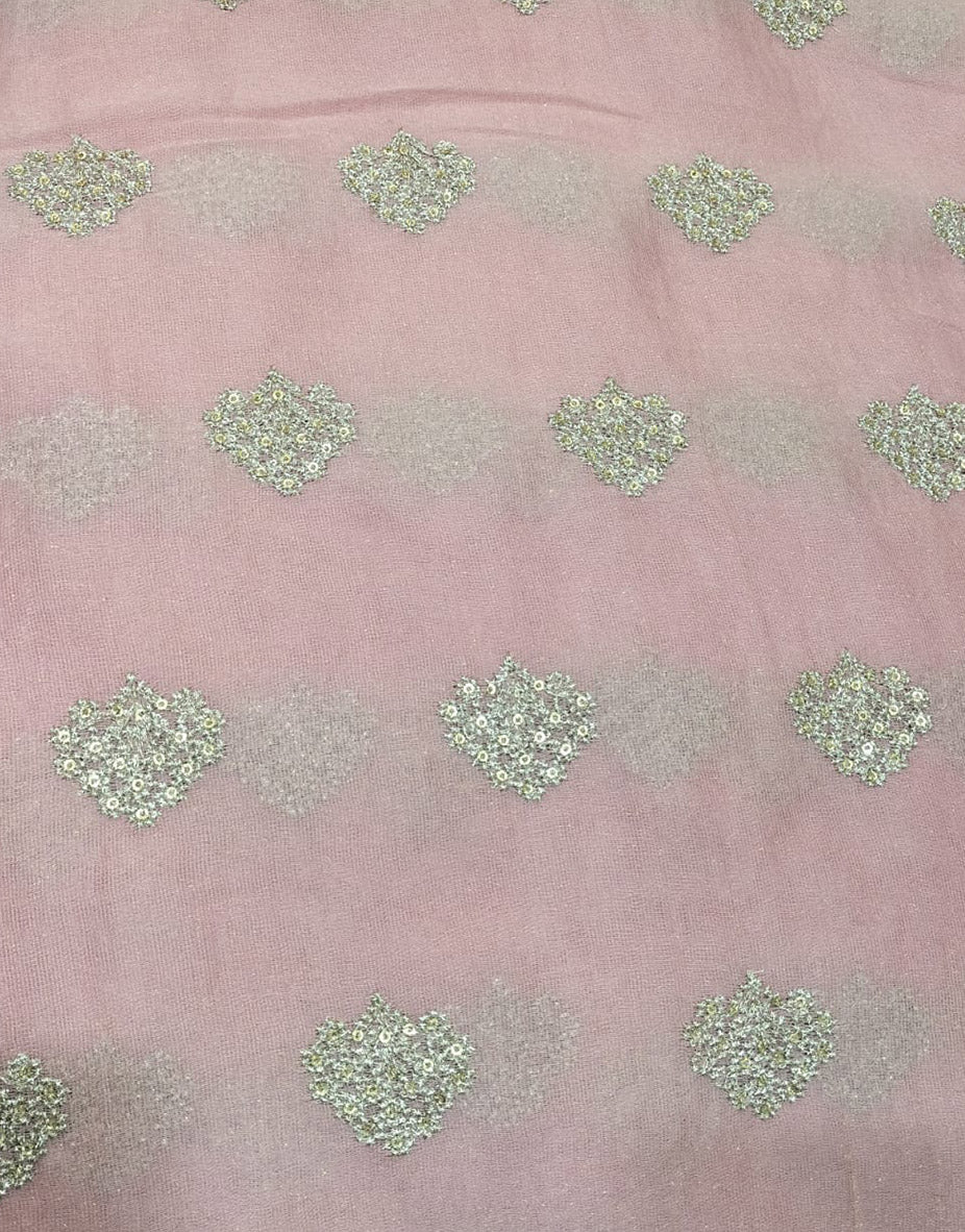Pink Embroidered Trendy Georgette Sequins Work Fabric ( 1 Mtr ) - Luxurion World