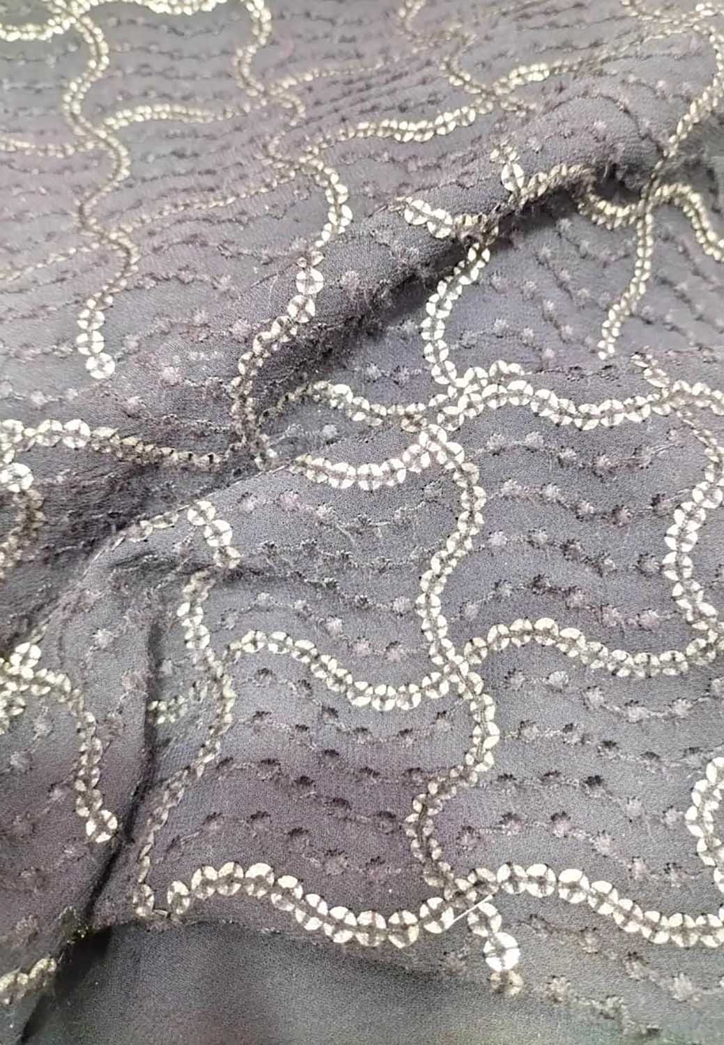 Grey Embroidered Trendy Georgette Sequins Work Fabric - Luxurion World