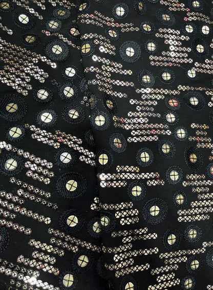Black Embroidered Trendy Georgette Sequins Work Fabric - Luxurion World