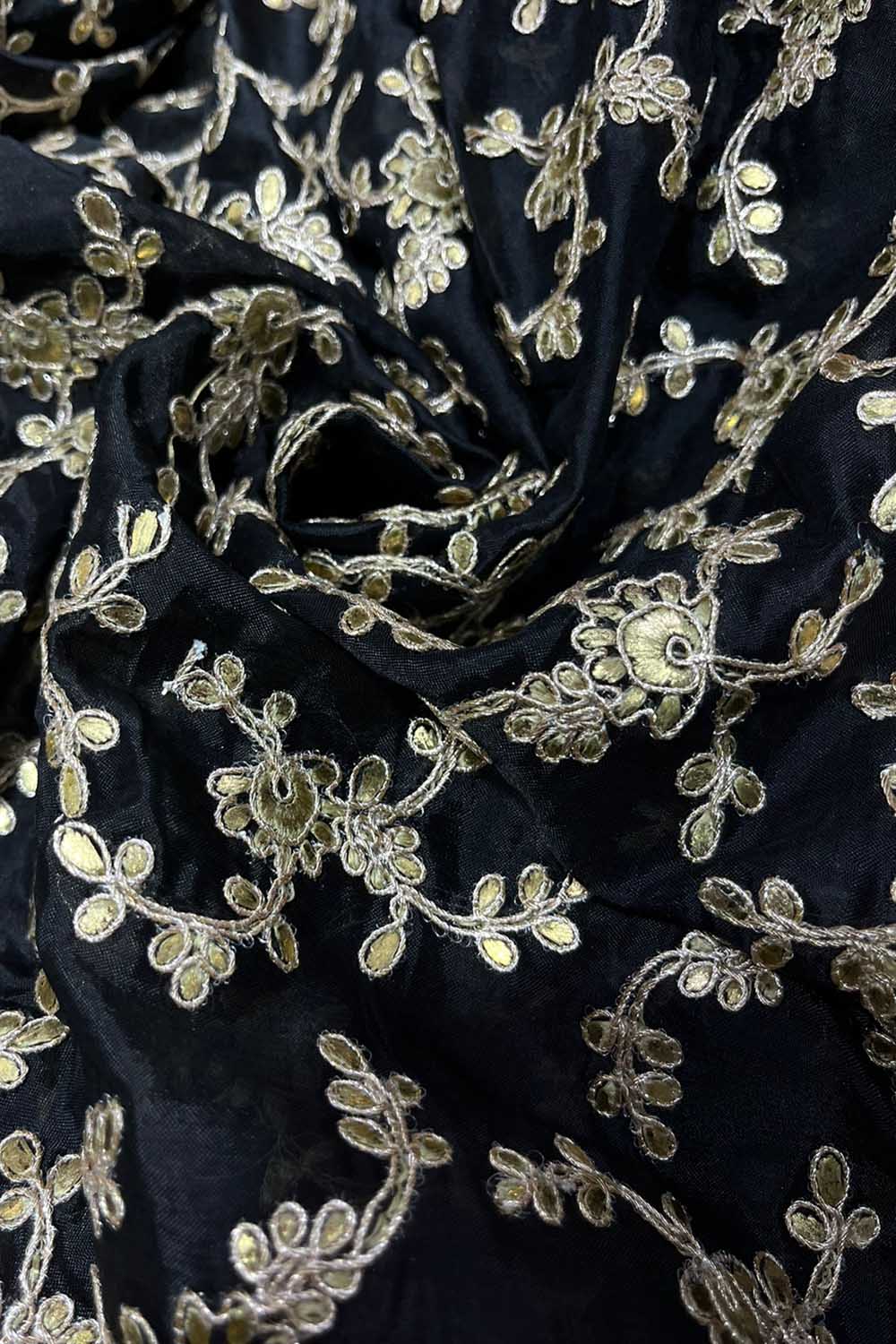 Black Embroidered Trendy Georgette Sequins Work Fabric - Luxurionworld